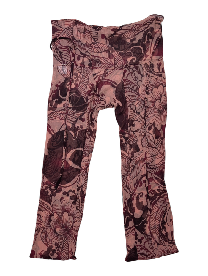 Pink Burgundy Tropical Print See Through Pants
