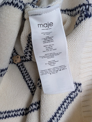 Beige With Navy Diamond-Pattern Cardigan