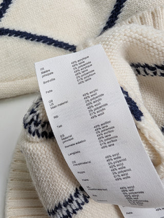 Beige With Navy Diamond-Pattern Cardigan