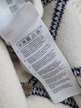 Beige With Navy Diamond-Pattern Cardigan