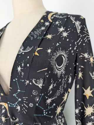 Black Star Printed Silk Dress