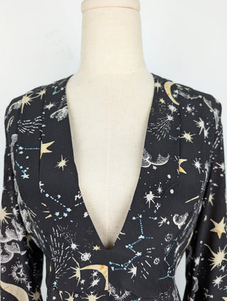 Black Star Printed Silk Dress