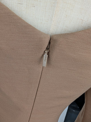 Camel Off Shoulder K Stretch Wool Jersey Midi Dress