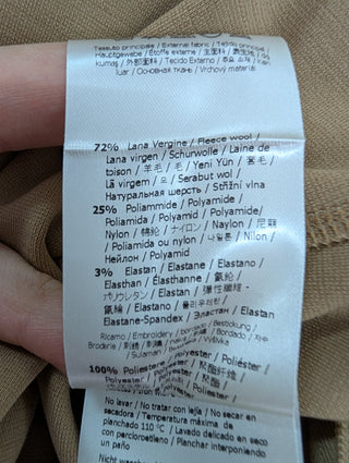 Camel Off Shoulder K Stretch Wool Jersey Midi Dress