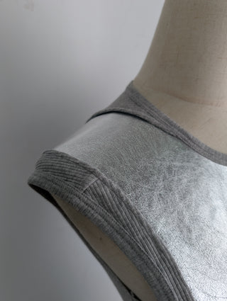 Grey With Silver Leather Panel Cotton Long Dress