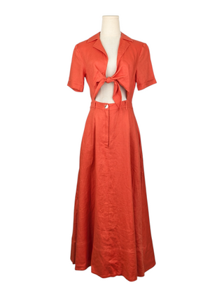 Orange Tie-Knotted Midi Dress