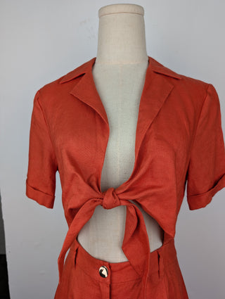 Orange Tie-Knotted Midi Dress