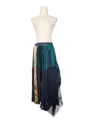 Green Sheer Pleated Midi Skirt
