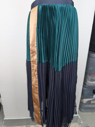 Green Sheer Pleated Midi Skirt