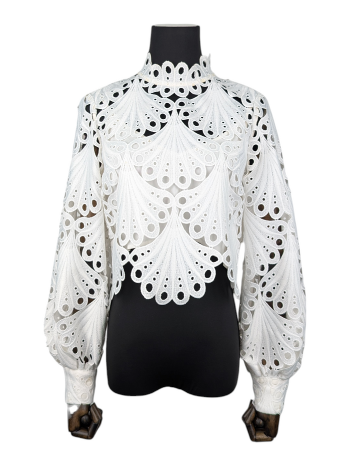 White Lulie Guipure Lace Crop Top With Underlay