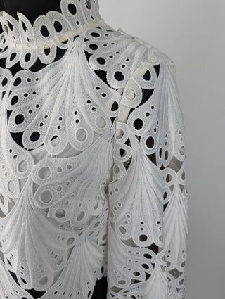 White Lulie Guipure Lace Crop Top With Underlay