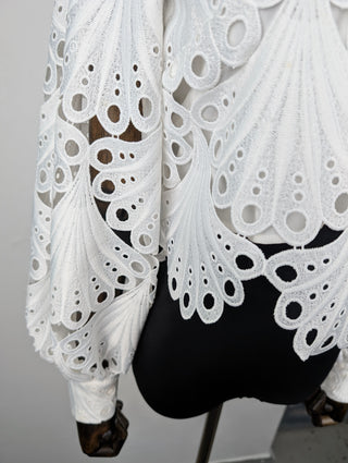 White Lulie Guipure Lace Crop Top With Underlay