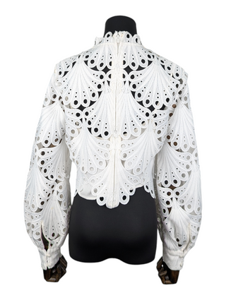 White Lulie Guipure Lace Crop Top With Underlay
