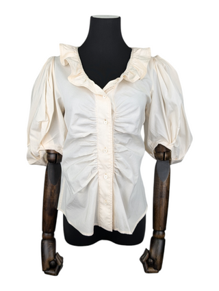 Beige Short Sleeve Blouse With Puff Sleeves