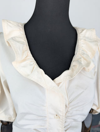 Beige Short Sleeve Blouse With Puff Sleeves
