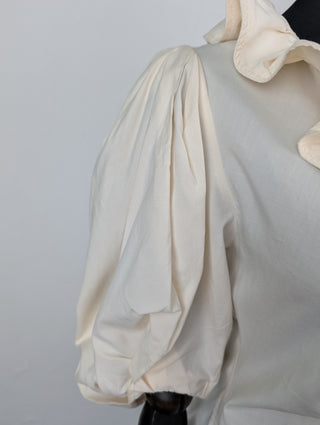 Beige Short Sleeve Blouse With Puff Sleeves