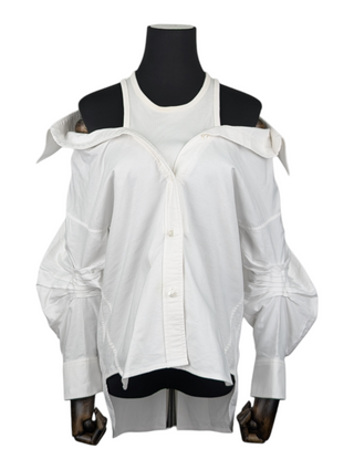 White Off-Shoulder Shirt With Inner Tank Top