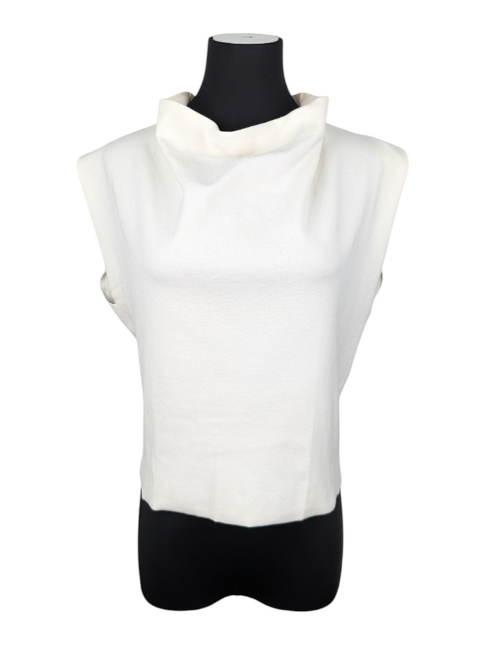 Cream Sleeveless Top With Dropping Neck Line