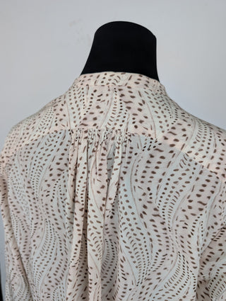 Beige Printed Long Sleeve Silk Top