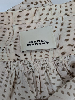 Beige Printed Long Sleeve Silk Top