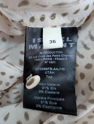 Beige Printed Long Sleeve Silk Top