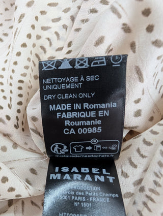 Beige Printed Long Sleeve Silk Top