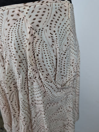 Beige Printed Silk Skirt With Ruffles