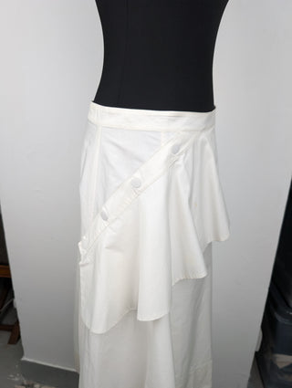 White Midi Skirt With Ruffles Wrap And Uneven End