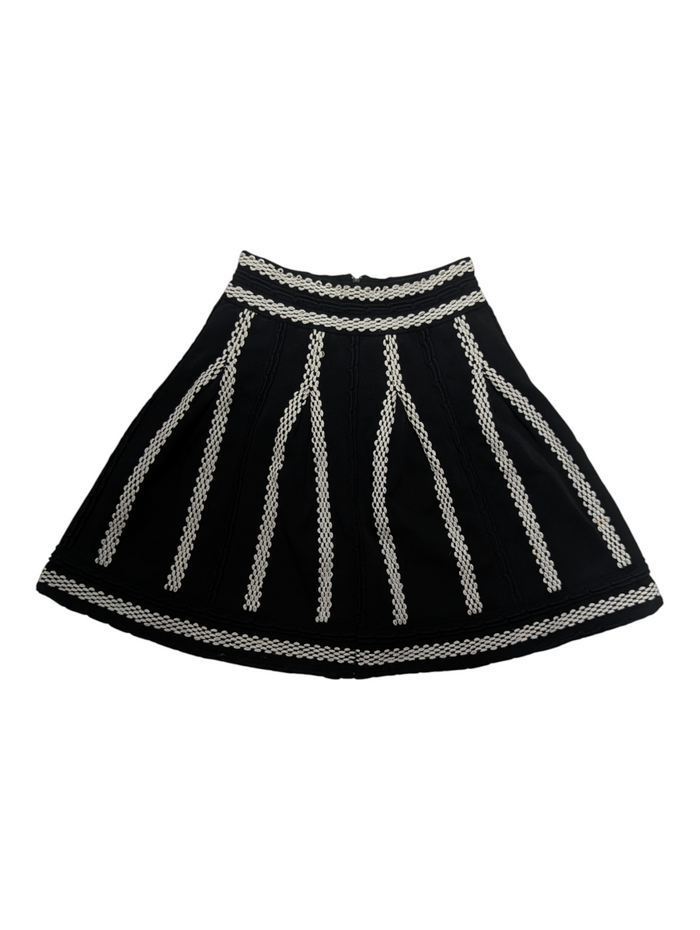 Black A-Line Skirt With White Embroidery Pattern