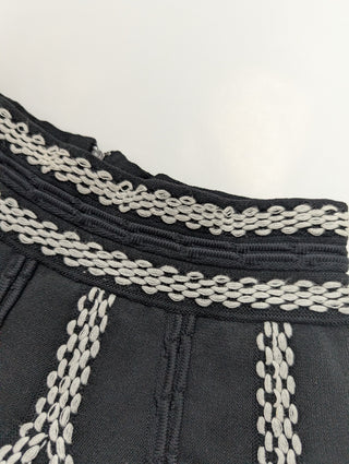 Black A-Line Skirt With White Embroidery Pattern