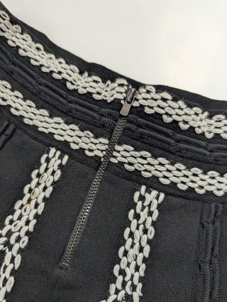 Black A-Line Skirt With White Embroidery Pattern