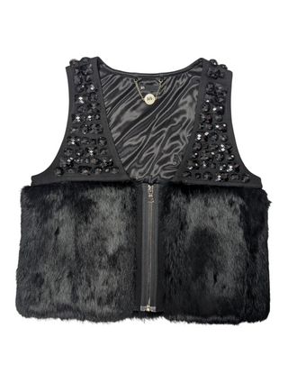 Black Angora Hair And Studded Vest