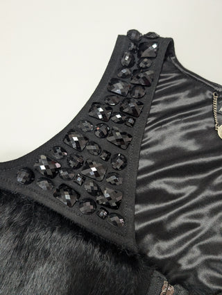 Black Angora Hair And Studded Vest