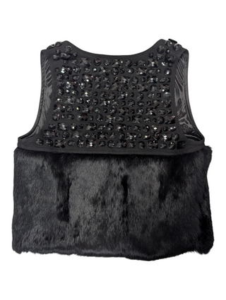 Black Angora Hair And Studded Vest