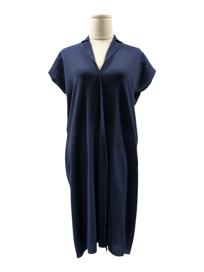 Blue V-Neck Silk Dress
