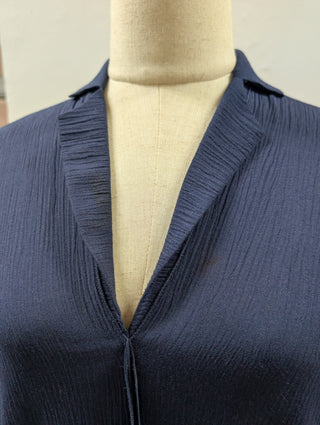 Blue V-Neck Silk Dress