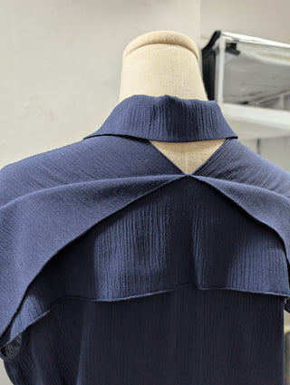 Blue V-Neck Silk Dress