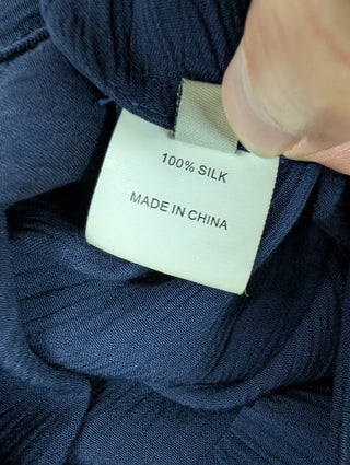 Blue V-Neck Silk Dress