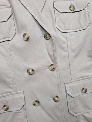 Beige Double Breasted Short Sleeve Shirt Jacket