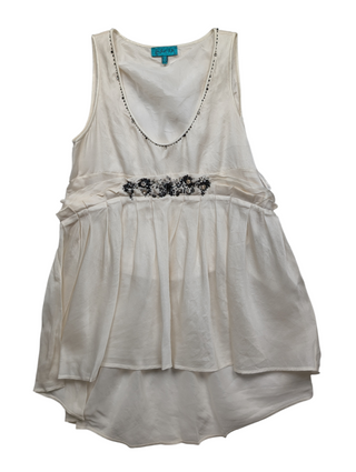 Off White Silk Top With Bedazzled Collar