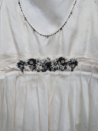 Off White Silk Top With Bedazzled Collar