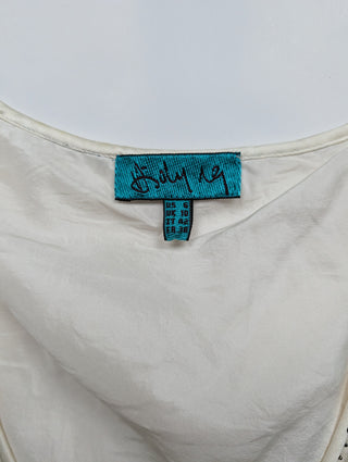 Off White Silk Top With Bedazzled Collar