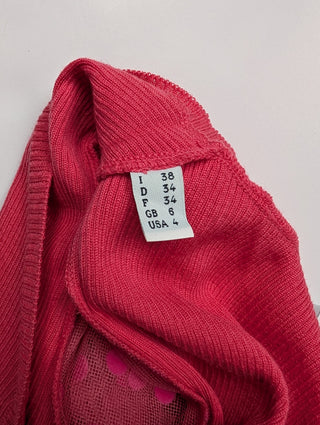 Pink Cropped Cardigan With Mesh Puffed Short Sleeves