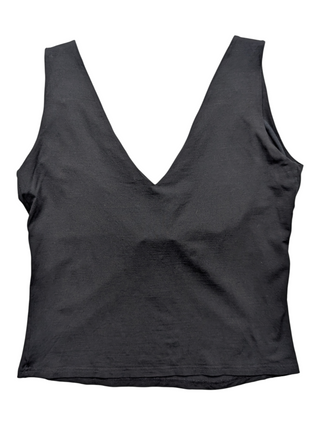 Black Sleeveless Low-V Top With V Back