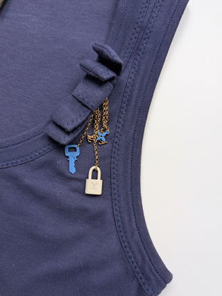 Navy Blue Tank Top With Lv Padlock Chains And Charm