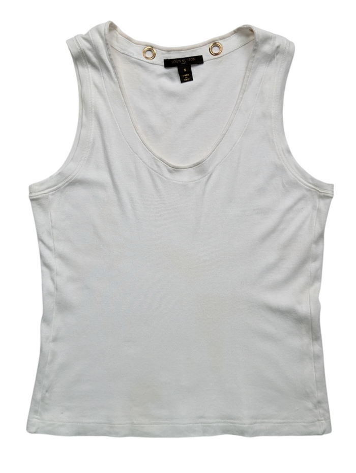 White Tank Top With Gold Metal Eyelet