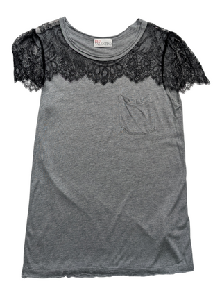 Grey Top With Lace Shoulders