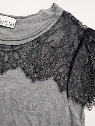 Grey Top With Lace Shoulders