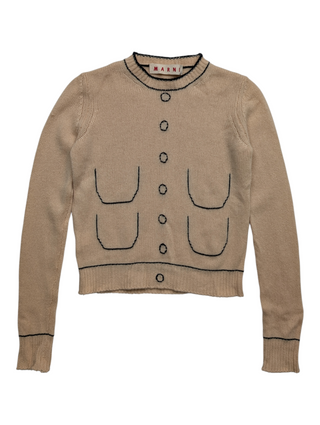 Beige Cashmere Pullover With Fake Button Print