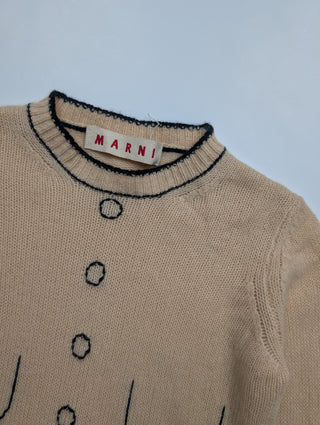 Beige Cashmere Pullover With Fake Button Print